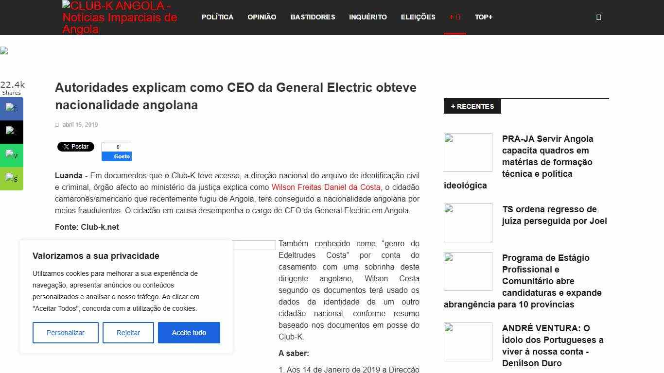 Autoridades explicam como CEO da General Electric obteve nacionalidade angolana - CLUB-K ANGOLA - Notícias Imparciais de Angola