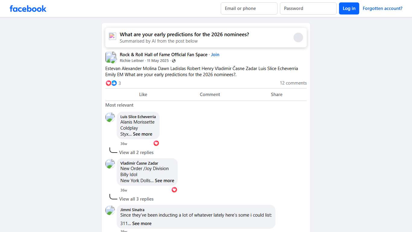 Rock & Roll Hall of Fame Official Fan Space | Estevan Alexander Molina Dawn Ladislas Robert Henry Vladimir Časne Zadar Luis Slice Echeverria Emily EM What are your early predictions for the 2026 ... | Facebook